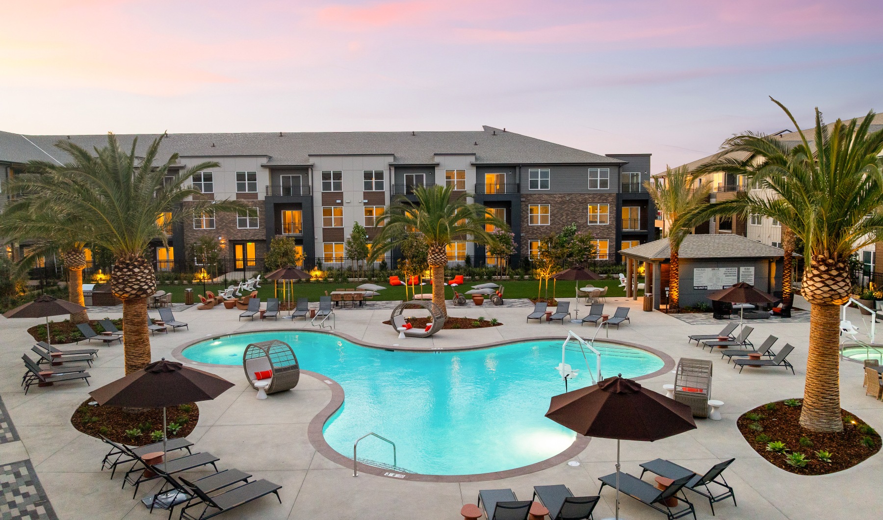 Stunning pool with courtyard and Sacramento sunset